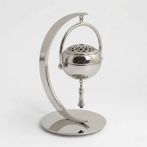 Quemador de Incienso de Metal Plateado, Estilo Medio Oriente, Colgante, con Forma de Luna Creciente y Estrella, Quemador de Bakhoor de Latón, Soporte Árabe para Mabkhara, Decoración para el Hogar - Product Image 2