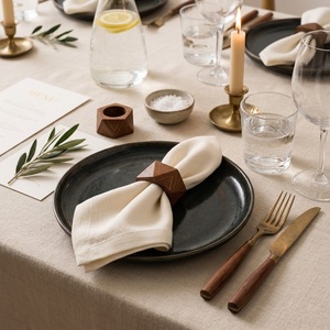 Anneaux de serviette en bois géométriques faits à la main pour la décoration de table de mariage de luxe, porte-serviettes en bois naturel écologique - Product Image 2