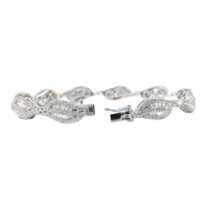Vintage Charm Engagement Gift Jewellery 18K Solid <b>White</b> <b>Gold</b> Baguette & Round Diamond Thin Tennis <b>Bracelet</b> for Women Party - Product Image 2