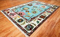 Tapis Oushak en laine noué à la main de haute qualité |   Tapis d'appoint oriental fait main, style persan, design abstrait, en poils coupés, 1 pièce, PET