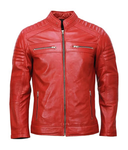 Chaqueta Bomber de Cuero PU Roja para Hombre, con Logotipo Frontal, Cuello Alto, Cierre de Cremallera, Corte Ajustado, Transpirable, Estilo Motero, para Otoño - Product Image 1