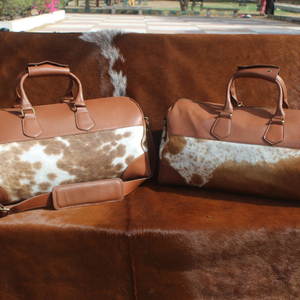 Bolsa de Viaje de Cuero Rústico Hecha a Mano con Pelo de Vaca, Bolsa de Fin de Semana de Gran Tamaño, Correa de Hombro Ajustable - Product Image 3