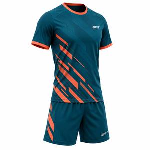 Ensemble maillot et short de football pour homme, imprimé géométrique bleu sarcelle et orange, anti-humidité, coupe athlétique, toutes saisons - Product Image 2