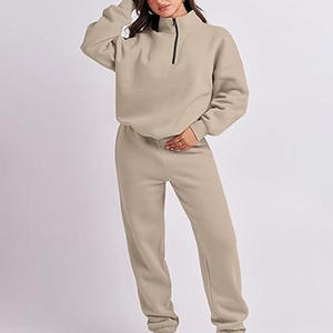 Unisex Solid Color Fleece Quarter Zip Sweatshirt And Jogger Pants Set Casual Oversized Tracksuit Autumn Wear - Product Image 6