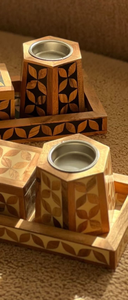 Wholesale Floral Inlay Wood Incense Burner Set Bulk Luxury Mango Wood Bakhoor Censer with <b>Matching</b> Storage <b>Box</b> and Serving Tray - Product Image 4