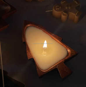 Portavelas de madera con forma de árbol de Navidad |   Cuenco de Madera Natural para Decoración del Hogar y Fabricación de Velas - Product Image 5