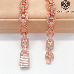 Charm_Jewells Silver 14K Gold Plated Moissanite <b>Statement</b> <b>Necklace</b> Brilliant Cut Geometric Link Chain Unisex Luxury IGI - Product Image 3