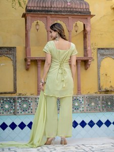 Salwar Kameez con Estampado de Brillantina Azul, Ropa Casual Tradicional India y Pakistaní para Mujer, Corte Regular, Largo hasta el Tobillo, Poliéster - Product Image 3