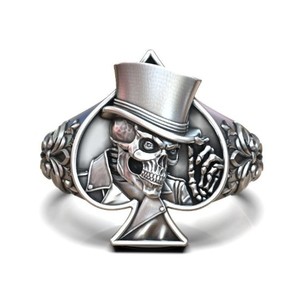 Anillo de Plata de Ley 925 con Diseño de Sombrero de Calavera y Juego de Cartas, Joyería de Fiesta para Hombres y Mujeres, Diseño Atrevido - Product Image 2