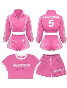 Women Solid Vintage Cropped Quarter Zip Nylon Windbreaker Jacket Shorts <b>Set</b> Lightweight Breathable 2 Piece Tracksuit 2026 - Product Image 2