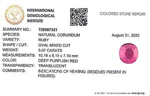 พลอยทับทิมธรรมชาติพม่าทรงคุชชั่น 5.07 กะรัต RBHO-12 - Product Image 5