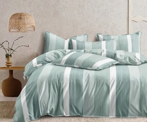 Misty Teal Striped Printed 130+ GSM Microfibre Bedsheet Soft <b>Comfortable</b> Durable Bedding for Home Hotel and Guest Room - Product Image 2