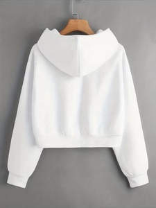 Sweat-shirt à capuche court blanc décontracté pour femme à manches longues avec imprimé cœur et main - Product Image 2