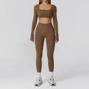 Women's Black 2-Piece Workout <b>Set</b> Sleeveless Crop High-Waisted Leggings Sporty Knitted Spandex Eco-Friendly Skinny Fit All - Product Image 2