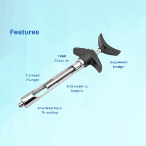 Dental Injection Syringe 1.8ml Stainless Steel Aspirating Cartridge Syringe Ergonomic Grip Dental Surgical Tool - Product Image 3