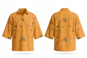 Camisas de Vestir con Estampado Familiar Personalizado, Diseño a Mano, Estilo de Dibujos Animados, Negras, Casuales, Holgadas, Largas, para Hombre, MOQ Bajo, OEM, ODM - Product Image 5