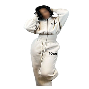 Conjunto de Sudadera Larga con Capucha de 2 Piezas para Mujer, Corte Regular, Color Sólido, Forro Polar, Formal, para Todas las Temporadas, Pantalones con Cierre, Estampado con Logotipo, Ecológico - Product Image 2
