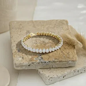 Luxury Pear Cut Diamond Tennis <b>Bracelet</b> in Yellow Gold, Elegant Statement Wrist Jewelry for Women, Bridal Party Gift, Sparkling - Product Image 3