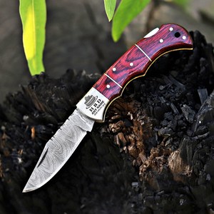 Couteau de chasse pliant en acier Damas personnalisable OEM, avec verrouillage, manche en bois, qualité industrielle, vente en gros UA Supplies - Product Image 4