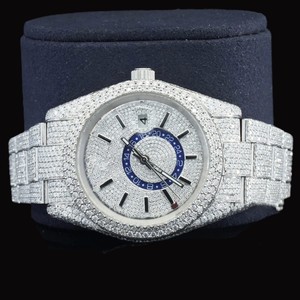 Reloj de Hombre Estilo Hip Hop, Completamente Cubierto de Diamantes Moissanite de Corte Redondo, Movimiento Automático, Esfera Redonda, Resistente al Agua, Oro Blanco - Product Image 5