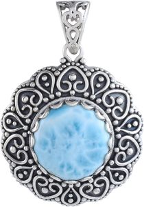 Nuevo Colgante de Plata de Ley 925 con Piedra Preciosa Larimar Azul Natural Redonda, Joyería Fina, Regalo para Mujer, Fabricación India - Product Image 4