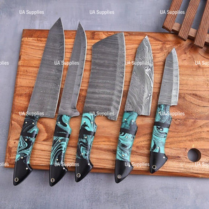 Hand Forged Damascus Steel Full Tang Professional Kitchen <b>Knives</b> <b>Set</b> Twisted Forged Pattern Resin Handle OEM Customizable ODM - Product Image 5
