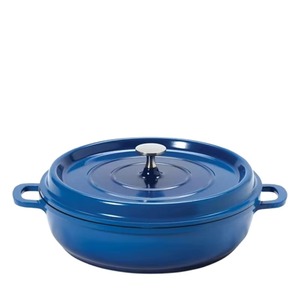 Casserole en fonte émaillée bleue 24 cm avec couvercle, poignées en acier inoxydable, design moderne durable, compatible avec toutes les cuisinières - Product Image 2