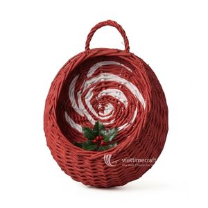 Round Rattan <b>Hanging</b> <b>Basket</b> Woven Wall Planter <b>Basket</b> Red White Spiral for Holiday Display - Product Image 1
