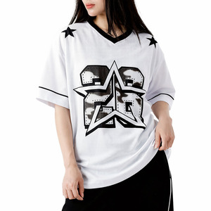 Maillot de football américain personnalisé Y2K streetwear blanc et noir, sublimation, haute qualité, léger, t-shirts streetwear - Product Image 3