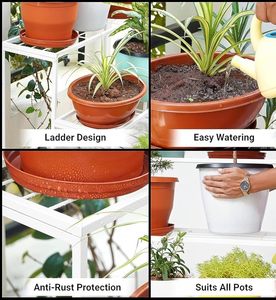 Support à fleurs en métal minimaliste moderne à 3 niveaux, étagère à plantes blanche avec revêtement en poudre pour la décoration intérieure - Product Image 4