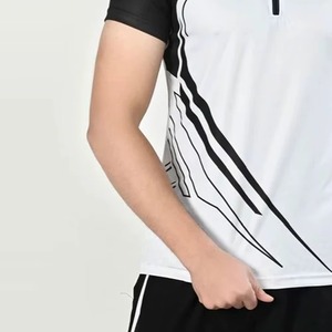 T-shirt de sport premium pour homme, blanc et noir, manches raglan, motif graphique dynamique, col zippé, 100 % coton, poche, anti-plis, golf - Product Image 4