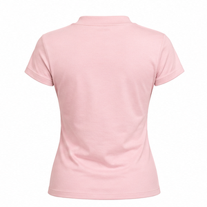 เสื้อยืดคอกลมแขนสั้นทรงพอดีตัวสำหรับผู้หญิง สีชมพูบลัช ผ้าคอตตอนผสมโมดอล ระบายอากาศได้ดี ปรับแต่งได้ - Product Image 2