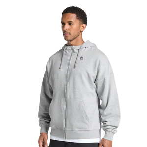 Sweat-shirt à capuche zippé gris clair surdimensionné pour homme, en molleton épais, coupe décontractée, style streetwear - Product Image 4