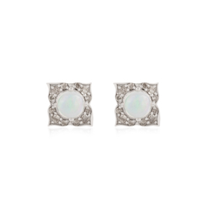 New Design Luxury 925 Sterling <b>Silver</b> Halo Opal & Diamond Minimal <b>Studs</b> Earrings For Girls Part Wear Gift Fine Jewelry - Product Image 1