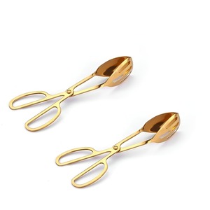 Gold Metal <b>Serving</b> <b>Tongs</b> Set Of 2 Dishwasher Safe Utensils For Kitchen Use - Product Image 2