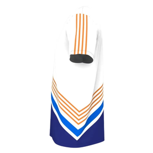 T-shirt à capuche bleu pour homme avec bordure contrastée rayée orange et blanche, manches courtes, coupe classique, tricoté, style décontracté - Product Image 4