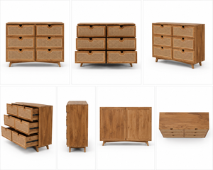 OEM Custom Wood Rattan Dresser Manufacturer Indonesian Teak Furniture Factory Direct Wholesale <b>6</b> <b>Drawer</b> Storage Cabinet Supplier - Product Image 6