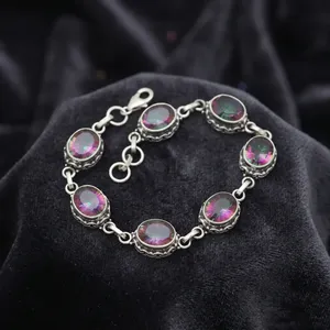 Rainbow Mystic Topaz Splendid Style 925 Sterling Silver Handmade Bracelet For Women's <b>Chain</b> Link Jewelry Everyday Wear - Product Image 6