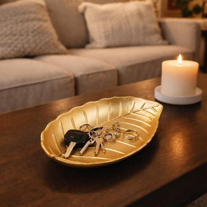 Plato Decorativo con Forma de Hoja Dorada de 18x24cm, Platos y Vajillas de Metal Pulido Estilo Glam - Product Image 6