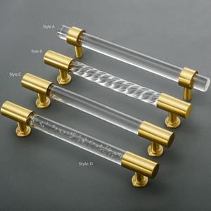 <b>Gold</b> Brass Acrylic <b>Cabinet</b> Handle <b>Knob</b> Clear Drawer Pull Kitchen Hardware - Product Image 3