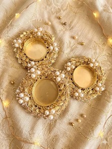 Portavelas de Metal con Perlas Hechas a Mano de Lujo para Diwali, Bodas, Decoración del Hogar, Regalo de Boda, Portavelas Diya, Recuerdo de Inauguración de Casa - Product Image 2