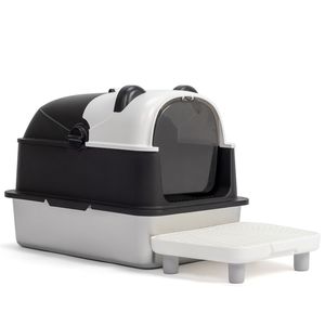Lettiera per Gatti Grande in Acciaio Inossidabile con Design a Panda e Coperchio Metallico Rimovibile Chiuso - Product Image 1