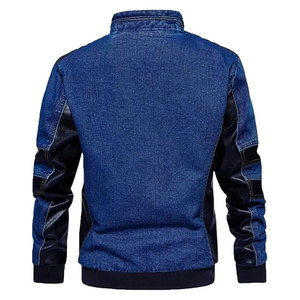 แจ็คเก็ตยีนส์วินเทจผู้ชาย แจ็คเก็ตยีนส์ทรงคลาสสิค แต่งหนังแบบ Patchwork ดีไซน์หลายกระเป๋า สไตล์ลำลองย้อนยุค ทนทาน - Product Image 5