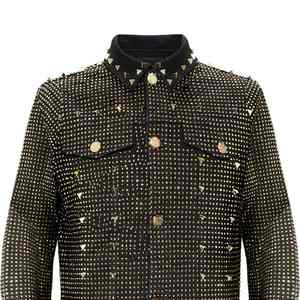 เสื้อแจ็คเก็ตเดนิมผู้ชายงานแฮนด์เมดประดับเพชรระยิบระยับทรงคลาสสิกผ้าฝ้ายหนาคุณภาพสูง - Product Image 3