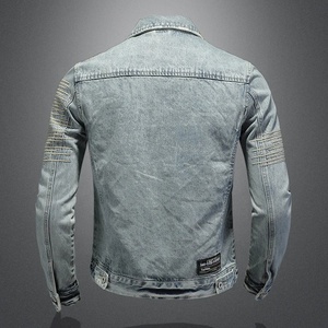 Veste en jean slim pour homme, col rabattu, fermeture éclair, couleur unie, longueur normale, style décontracté vintage printemps - Product Image 5