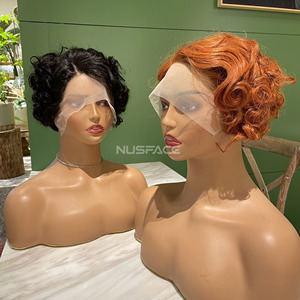 12a Grade Funmi – perruques Afro courtes à coupe Pixie, <span class=keywords><strong>cheveux</strong></span> humains, Rose, <span class=keywords><strong>bouclés</strong></span>, perruques à franges, fournisseurs - Product Image 4