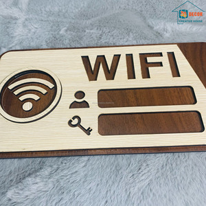 Letrero de Contraseña WiFi de Madera, Rectangular, Decoración Rústica para el Hogar, Placa de Pared con Ranuras para Iconos - Product Image 1