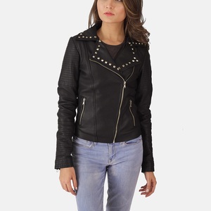 Nouvelle veste en cuir courte tendance pour femme, de haute qualité, élégante, avec décoration à rivets, idéale pour la superposition - Product Image 1