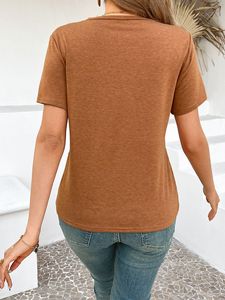T-shirt court noir pour femme, manches courtes, col rond, coupe ajustée, couleur unie, en coton tricoté, décontracté, respirant, printemps-été - Product Image 6