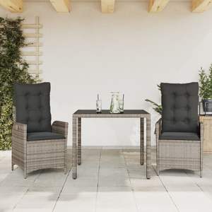 Ensemble de salle à manger de jardin en rotin gris avec housses amovibles, 2 places, mobilier d'extérieur, style contemporain - Product Image 1